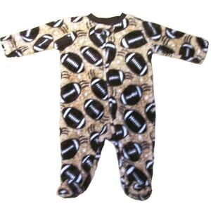 Small Wonders Boy’s Sleeper, Beige, Footed, Fleece, Footballs Size 0-3 Months